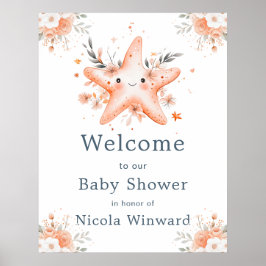 Cute Floral Starfish Baby Shower Welcome Poster