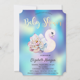Cute Floral Swan Holographic Baby shower Kaart
