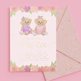 Cute Floral Teddy Bear High Tea Baby shower Folie Uitnodiging
