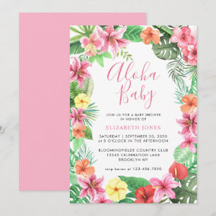 Cute Floral Tropical Summer Pink Aloha Baby shower Kaart