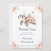 Cute Floral Turtle Baby Shower Bedankkaart (Voorkant)