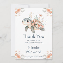 Cute Floral Turtle Baby Shower Bedankkaart
