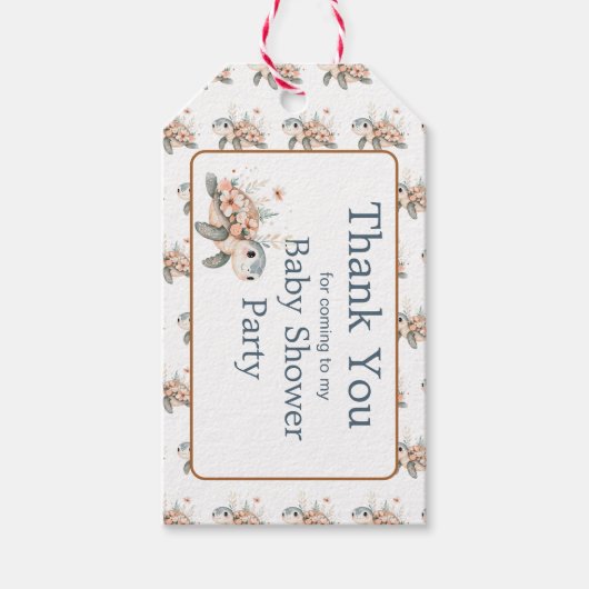 Cute Floral Turtle Baby Shower Cadeaulabel (Voorkant)