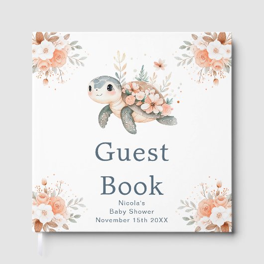 Cute Floral Turtle Baby Shower Gastenboek (Voorkant)