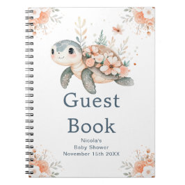 Cute Floral Turtle Baby Shower Guest Book Notitieboek