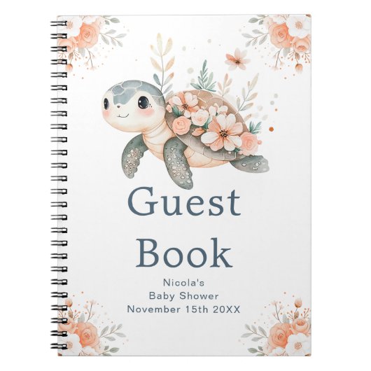 Cute Floral Turtle Baby Shower Guest Book Notitieboek (Voorkant)