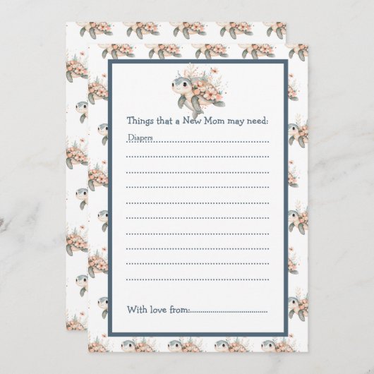 Cute Floral Turtle Baby Shower Kaart (Voorkant / Achterkant)