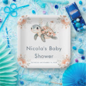 Cute Floral Turtle Baby Shower Papieren Bordje (Feest)