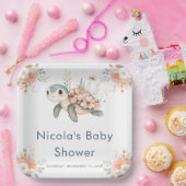 Cute Floral Turtle Baby Shower Papieren Bordje (Feest)