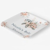 Cute Floral Turtle Baby Shower Papieren Bordje (Gebogen)