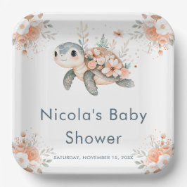 Cute Floral Turtle Baby Shower Papieren Bordje