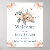 Cute Floral Turtle Baby Shower Welcome Poster (Voorkant)
