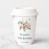 Cute Floral Turtle Birthday Party Papieren Bekers (Achterkant)