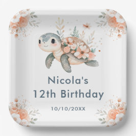 Cute Floral Turtle Birthday Party Papieren Bordje