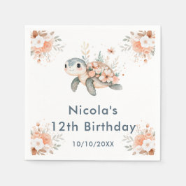 Cute Floral Turtle Birthday Party Servet