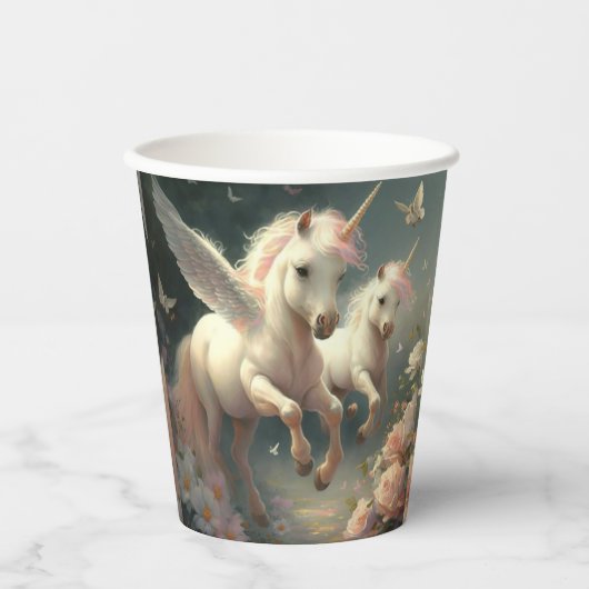Cute floral Unicorns vliegend klein pony Cu Papieren Bekers (Voorkant)