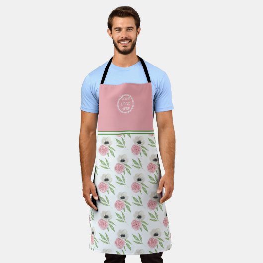 Cute Floral Uw Logo hier Schort (Gedragen)