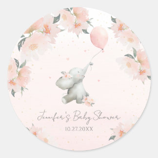 Cute Floral Watercolor Elephant with Balloon Ronde Sticker