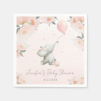 Cute Floral Watercolor Elephant with Balloon Servet