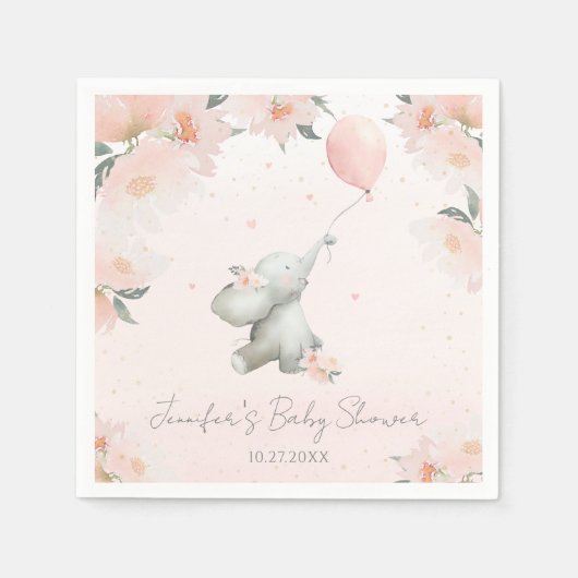 Cute Floral Watercolor Elephant with Balloon Servet (Voorkant)
