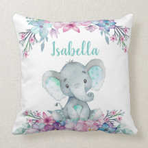 Cute Floral Waterverf Baby Elephant Sierkussen