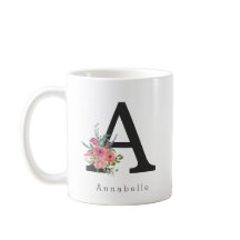 Cute Floral Waterverf Boho Pink Rose Monogram