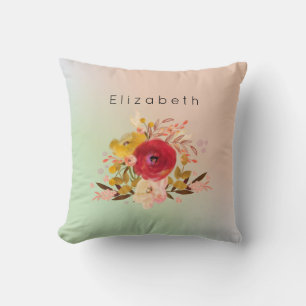 Cute Floral Waterverf Bouquet gepersonaliseerd Kussen