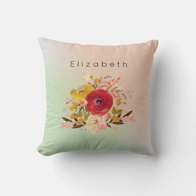 Cute Floral Waterverf Bouquet gepersonaliseerd Kussen (Voorkant)