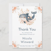 Cute Floral Whale Baby Shower  Bedankkaart (Voorkant)