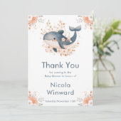 Cute Floral Whale Baby Shower  Bedankkaart (Staand voorkant)