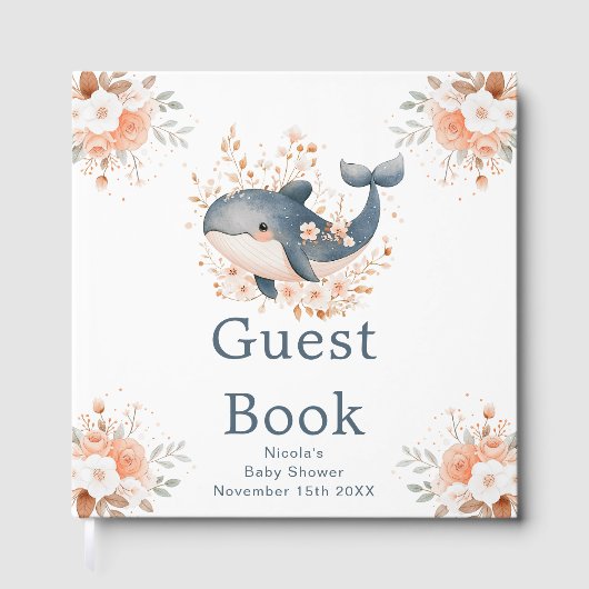 Cute Floral Whale Baby Shower Gastenboek (Voorkant)