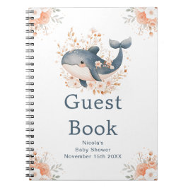 Cute Floral Whale Baby Shower Guest Book Notitieboek