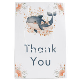 Cute Floral Whale Baby Shower  Medium Cadeauzakje
