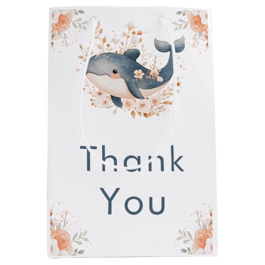 Cute Floral Whale Baby Shower  Medium Cadeauzakje (Voorkant)