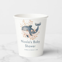 Cute Floral Whale Baby Shower Papieren Bekers