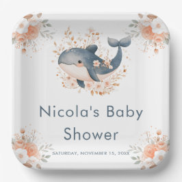 Cute Floral Whale Baby Shower Papieren Bordje