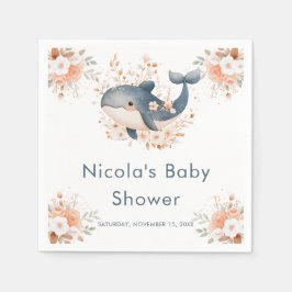 Cute Floral Whale Baby Shower Servet
