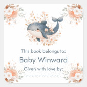 Cute Floral Whale Baby Shower  Vierkante Sticker (Voorkant)