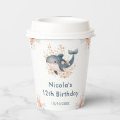 Cute Floral Whale Birthday Party Papieren Bekers (Achterkant)