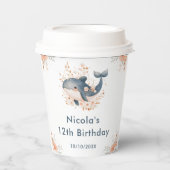 Cute Floral Whale Birthday Party Papieren Bekers (Voorkant)