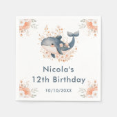 Cute Floral Whale Birthday Party Servet (Voorkant)