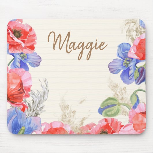 Cute floral with lines monogrammen waterverf roze muismat (Voorkant)