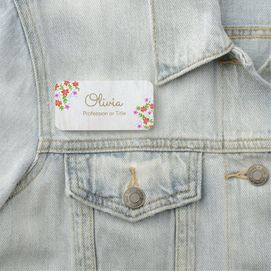 Cute Floral Wood Name Tag (In situ)