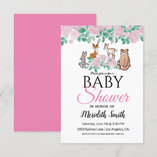 Cute Floral Woodland Baby Animals | BABY SHOWER Kaart