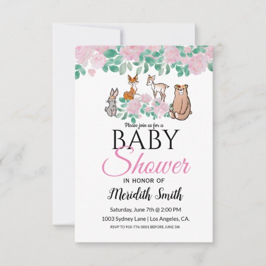 Cute Floral Woodland Baby Animals | BABY SHOWER Kaart (Voorkant)