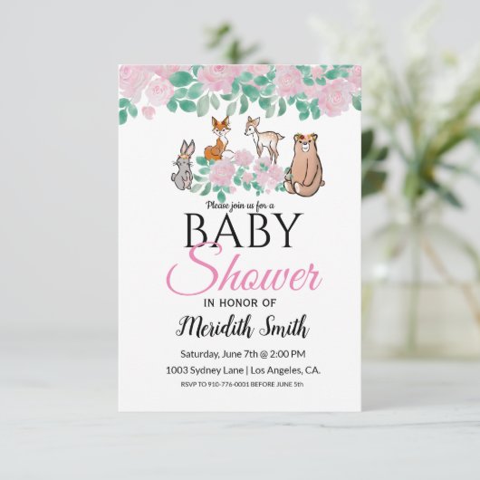 Cute Floral Woodland Baby Animals | BABY SHOWER Kaart (Staand voorkant)