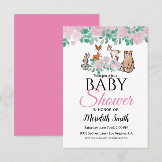 Cute Floral Woodland Baby Animals | BABY SHOWER Kaart (Voorkant / Achterkant)