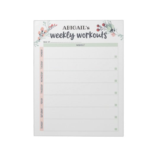 Cute Floral Workout Planner Notitieblok (Linkerzijde)