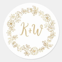 Cute Floral Wreath Wedding Initialen Monogram Ronde Sticker