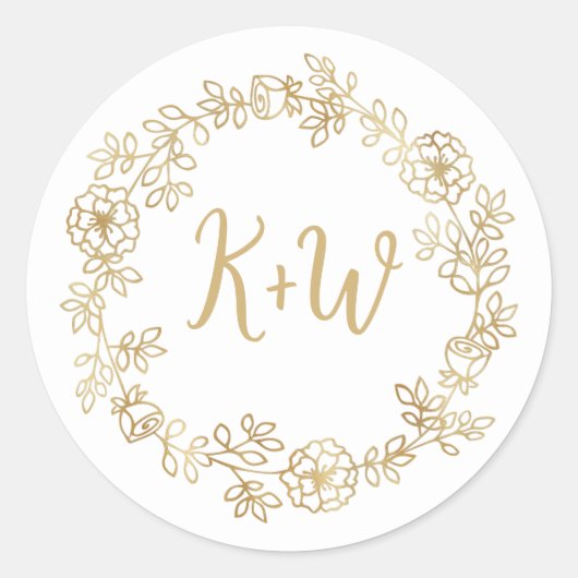 Cute Floral Wreath Wedding Initialen Monogram Ronde Sticker (Voorkant)